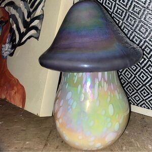 Anthropologie Iridescent Glass Mushroom in Purple and Cream